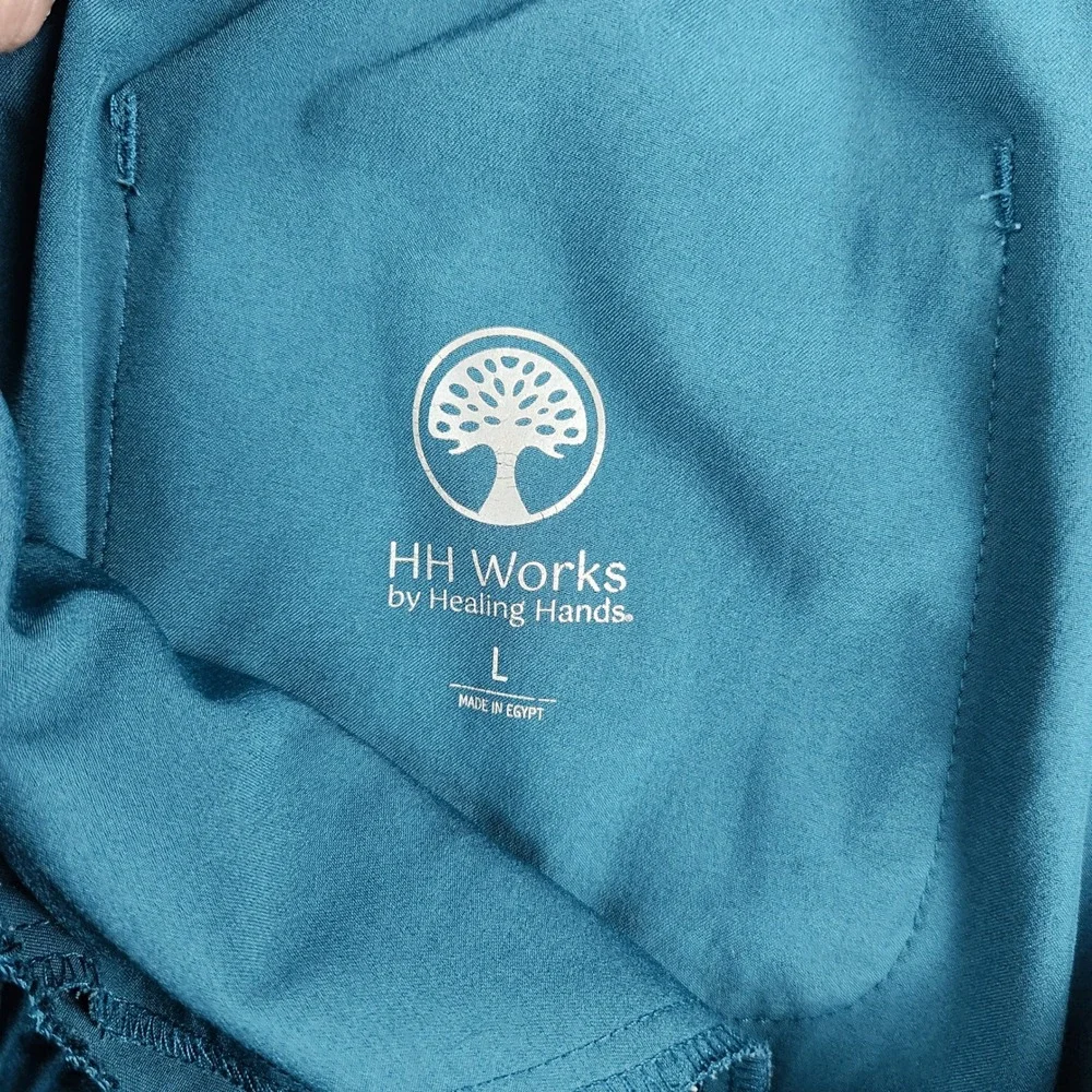 HH Works Scrub Pants Mens L Teal‎ Rebecca Cargo Drawstring Waist Stretch Medical